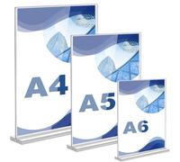 DBTW 3Pcs Porta Carteles Transparente en Forma de T de Mesa, A4+A5+A6 Porta Carteles de Acrílico Vertical, Expositor de Menús de Doble Cara de Plástico para Proveedores Eventos Tienda