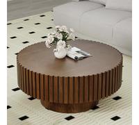 Dbtxwd Mesa de Centro Redonda de Tambor de 30,71 Pulgadas con Pedestal Resistente, mesas centrales Modernas Hechas a Mano con círculo Estriado de bajo Acento para Sala de Estar,C Brown 31.5in