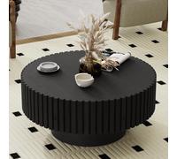 Dbtxwd Mesa de Centro Redonda de Tambor de 30,71 Pulgadas con Pedestal Resistente, mesas centrales Modernas Hechas a Mano con círculo Estriado de bajo Acento para Sala de Estar,B Black 31.5in