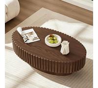Dbtxwd Mesa de Centro Redonda de Tambor de 30,71 Pulgadas con Pedestal Resistente, mesas centrales Modernas Hechas a Mano con círculo Estriado de bajo Acento para Sala de Estar,D Brown 43.3in