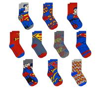 DC Comics Calcetines para niños - Paquete de 10 calcetines para niños pequeños con Batman, Superman, Wonder Woman y Flash, SUPERMAN, 6-10 años
