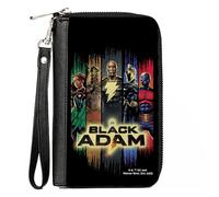 DC Comics - Cartera con cremallera alrededor, Black Adam and Justice Society Group Pose con logotipo multicolor, cuero vegano, Negro -, 7.5"x4.5", Casual
