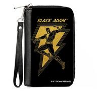 DC Comics - Cartera con cremallera alrededor, color negro Adam Lightning Bolt y Action Pose Black Yellows, cuero vegano, Amarillo, 7.5"x4.5", Casual