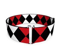 DC Comics - Cinturón de cincha con diseño de pájaros de presa Harley Quinn Diamonds dividido, blanco, negro y rojo, 7.6 cm de ancho, ajustable, Birds of Prey, 3" x 52"