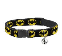 DC Comics - Collar de Gato con Campana, Clip de plástico, fácil de Ajustar, Logotipo de Batman 1989 Negro y Amarillo, 8.5 a 12 Pulgadas, 0.5 Pulgadas de Ancho