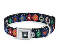 DC Comics - Collar para Mascotas, Collar de Perro, Hebilla de cinturón de Seguridad de Metal, decoración navideña de la Liga de la Justicia de DC Comics, Iconos y Estrellas, 9.5 a 13 Pulgadas, 1.0