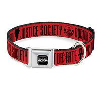 DC Comics - Collar para mascotas, collar de perro, hebilla de cinturón de seguridad de metal, iconos negros de la Sociedad de la Justicia Adam y texto rojo y negro, 9.5 a 13 pulgadas, 1.0 pulgadas de