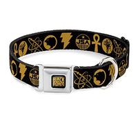 DC Comics - Collar para mascotas, collar de perro, hebilla de cinturón de seguridad de metal, iconos negros de la Sociedad de la Justicia Adam, negro, naranja, 16 a 23 pulgadas, 1.5 pulgadas de ancho