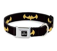 DC Comics - Collar para mascotas, collar de perro, hebilla de cinturón de seguridad de metal, logotipo de Batman de la Liga de Supermascotas de DC, negro y amarillo, 9.5 a 13 pulgadas, 1.0 pulgadas de
