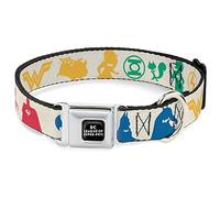 DC Comics - Collar para Mascotas, Collar de Perro, Hebilla de cinturón de Seguridad de Metal, Silueta de superhéroes y Logotipos de DC League of Super Pets, 9.5 a 13 Pulgadas, 1.0 Pulgadas de Ancho