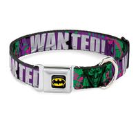 DC Comics Collar para Mascotas, Collar de Perro, Hebilla de cinturón de Seguridad de Metal, The Joker Wanted Smiling Pose y Graffiti Púrpura Verde, 9.5 a 13 Pulgadas 1.0 Pulgadas de Ancho