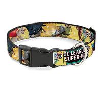 DC Comics Collar para Mascotas, Collar de Perro, Hebilla de plástico, DC League of Super Pets Superhero Pet Poses Collage Amarillo, 9.5 a 14.5 Pulgadas, 0.5 Pulgadas de Ancho