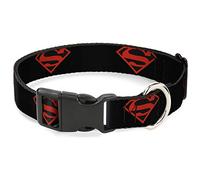DC Comics Collar para Mascotas, Collar de Perro, Hebilla de plástico, Escudo Superboy Negro Rojo, 9.5 a 13 Pulgadas 1.0 Pulgadas de Ancho