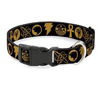 DC Comics - Collar para mascotas, collar de perro, hebilla de plástico, iconos negros de la Sociedad de la Justicia Adam negro naranja, 8.5 a 12 pulgadas, 0.5 pulgadas de ancho
