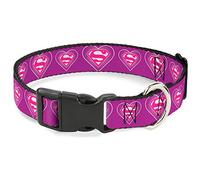 DC Comics Collar para mascotas, collar de perro, hebilla de plástico, logotipo de Superman en corazón, morado, blanco y rosa, 15 a 24 pulgadas, 1.0 pulgadas de ancho