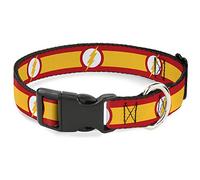 DC Comics Collar para Mascotas, Collar de Perro, Hebilla de plástico, The Flash Logo7, Rayas Rojas, Blancas y Amarillas, 9.5 a 14.5 Pulgadas, 0.5 Pulgadas de Ancho