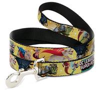 DC Comics - Correa para Mascotas, Correa para Perro, DC League of Super Pets Superhero Pet Poses Collage Amarillo, 6 pies de Largo 1.5 Pulgadas de Ancho