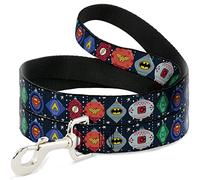 DC Comics - Correa para Mascotas, Correa para Perro, Liga de la Justicia de DC Comics, Adorno navideño con Iconos y Estrellas, 6 pies de Largo 1.5 Pulgadas de Ancho