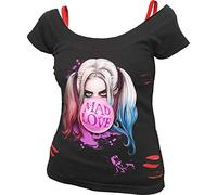 DC Comics F711-Tops-Short Sleeve Camiseta, Black & Red, L para Mujer