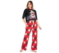 DC Comics Harley Quinn Pijama Largo de 2 Piezas para Mujeres - Regalo (Negro/Rojo, L)
