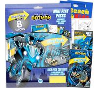 DC Comics Juego de 8 mini recuerdos de fiesta de Batman, paquete con 8 paquetes de juego con mini libros para colorear, calcomanías y bolsas de golosinas, suministros de fiesta de cumpleaños de Batman