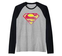 DC Comics Superman 70s Pop Art Escudo Agrietado Envejecido Camiseta Manga Raglan