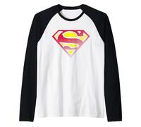 DC Comics Superman 70s Pop Art Escudo Desgastado Agrietado Camiseta Manga Raglan