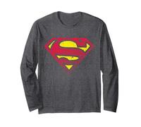 DC Comics Superman 70s Pop Art Escudo Desgastado Agrietado Manga Larga