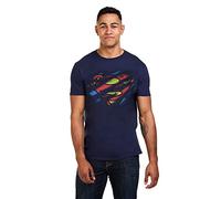 DC Comics Superman Torn Logo - camiseta Hombre, Azul (Marineblau), Medium