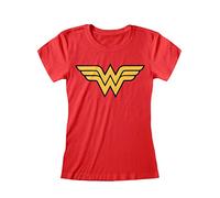 DC Comics Wonder Woman - Camiseta Ajustada con Logotipo Oficial para Adultos, Talla S, Color Rojo