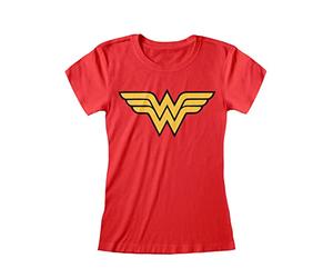 DC Comics Wonder Woman - Camiseta Ajustada con Logotipo Oficial para Adultos, Talla S, Color Rojo