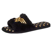 DC Comics Wonder Woman - Pantuflas de piel sintética con puntera abierta, zapatos de casa, Black, 40/41 EU