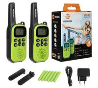 DC DECROSS DC 43/44 Walkie Talkie niños y Adultos, Juego de 2 Walki Talki hasta 4 km, PMR446 16 Canales, VOX, Linterna, Regalo niños niñas 4, 5, 6, 7, 8 años, Senderismo, Camping (DC44 Verde/Accu)