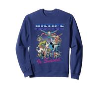 DC Liga de la Justicia Retro 80s Served Sudadera, Unisex para Adultos, Azul Marino, L
