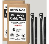 DC VOLTAGE 200 bridas de plástico reutilizables de 250 mm x 4,8 mm, ajustables de plástico resistentes y liberables de nailon para el hogar, oficina, garaje y taller (4,8 x 250 mm, negro)