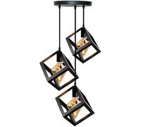 DC VOLTAGE Moderna lámpara colgante negra de 3 cabezales, jaula de alambre triangular, barra de loft, triple colgante de techo con cable ajustable para cocina (sin bombilla) (cuadrado)