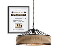 DC VOLTAGE Pantalla industrial de metal y cuerda colgante, pantalla de techo de cuerda de cáñamo retro de 40 cm con cuerda ajustable de 1 m para sala de estar, dormitorio, cocina, pasillos