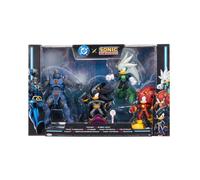 DC x Sonic - Multipack de Figuras de acción, Licencia Oficial Jakks Pacific, Incluye Figuras de 13 cm Sonic, Silver y Shadow, más Figura de 18 cm Darkseid; Shadow como Batman con luz integrada