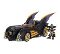 DC x Sonic - Shadow como Batman con Batimóvil con Funciones 6 cm, Set de Figura de acción, Licencia Oficial Jakks Pacific, Vehículo Interactivo con proyectil lanzable y turbina giratoria