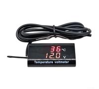 DC12V LED Dual Display Sensor de temperatura digital y voltímetro con pantalla compacta de 0 28 pulgadas adecuado para batería de vehículo y estado ambiental (rojo)