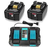 DC18RD Cargador rápido de doble puerto + 2 baterías [BL1860B 18V 6,0 Ah] Batería de repuesto para Makita BL1860B BL1860 BL1850B LXT 400, compatible con batería Makita de 18 V 6 Ah
