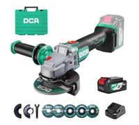 DCA Amoladora Angular sin Cable 20V sin Escobillas, Ø125mm, incl. Batería 4.0Ah & Cargador Rápido, 8500RPM Amoladora Angular Profesional con Tapa de Cierre Rápido, 6 Discos para Cortar, Desbastar