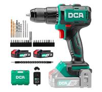 DCA Taladro Percutor Inalámbrico Sin Escobillas 20V, 55Nm ADJZ2055i | Mandril Todo Metal de 13mm, 18+2 Configuraciones de Par (0-450/1800RPM), Diseño Compacto con 2*2.0Ah y Cargador