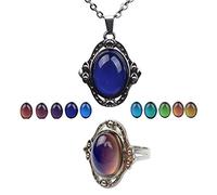 Dcaknri 1 Juego De Collar + Anillo Todo Fósforo Retro Piedra Preciosa Antigua Cambio Color Anillo Abierto Ajustable + Para Niñas Niños Collares Con Iniciales Para Hombres Falda Alas Libertad Aot