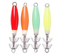 Dcaknri 4 señuelos de pesca que brillan en la oscuridad con aguja de acero inoxidable, manga de sepia de agua salada, calamar, anzuelo, anzuelo, calamar