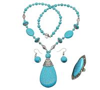 Dcaknri Conjunto De 3 Piezas Collares Retro Color Conjunto Joyería Pendientes Anillo Conjuntos Joyería Vintage Regalos Para Mujer Collar Occidental