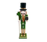 Dcaknri Elegante figura de madera pintada a mano con diseño de soldado verde de 38 cm, diseño de cascanueces del Día de San Patricio, decoración de Navidad