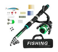 Dcaknri Juego de aparejos de pesca para principiantes, incluye carrete telescópico, caña flotante, cebos, conector de gancho, red de aterrizaje y bolsa de almacenamiento, juego para principiantes para