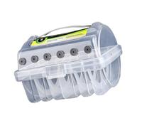 Dcaknri Organizador de línea de pesca, 6 compartimentos, caja de almacenamiento portátil, caja de bobina, caja de aparejos, caja de línea multifunción