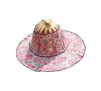 Dcaknri Sombrero de mano plegable 2 en 1 chino portátil con estampado floral de mano sombrero de playa redondo y estético, ventiladores portátiles para mujeres, pequeño, C, Talla única